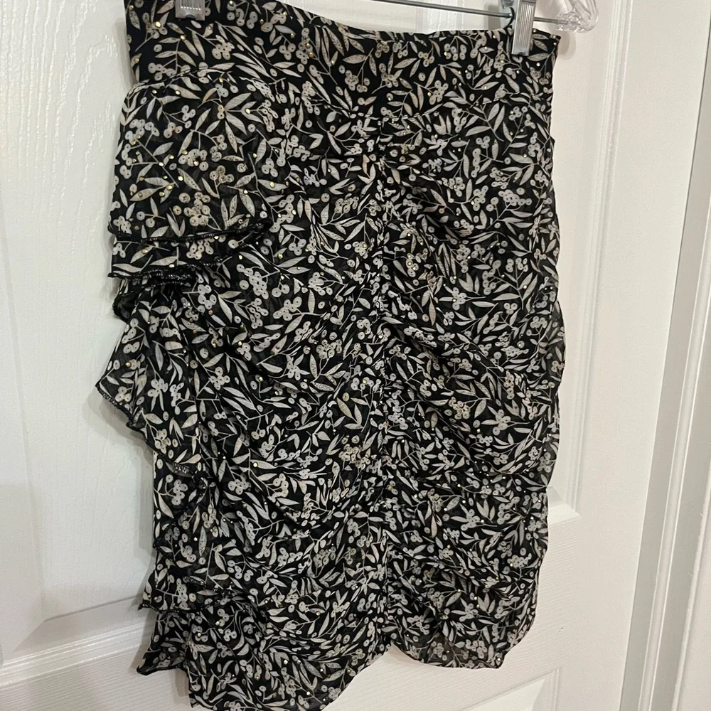 SABINA‎ MUSAYEV rima skirt in black/white floral print and gold studs XS